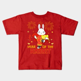 2023 Dabbing Rabbit Chinese New Year Fireworks New Year Eve Kids T-Shirt